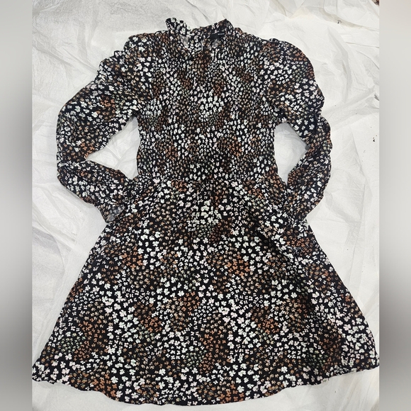 Vero Moda Women's Black Floral Smocked Jewel Neck Mini Dress Size L - Picture 4 of 7